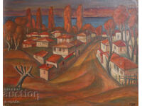 Stoyan Domuschiev (1935 - 2021) ulei pe pânză peisaj rural