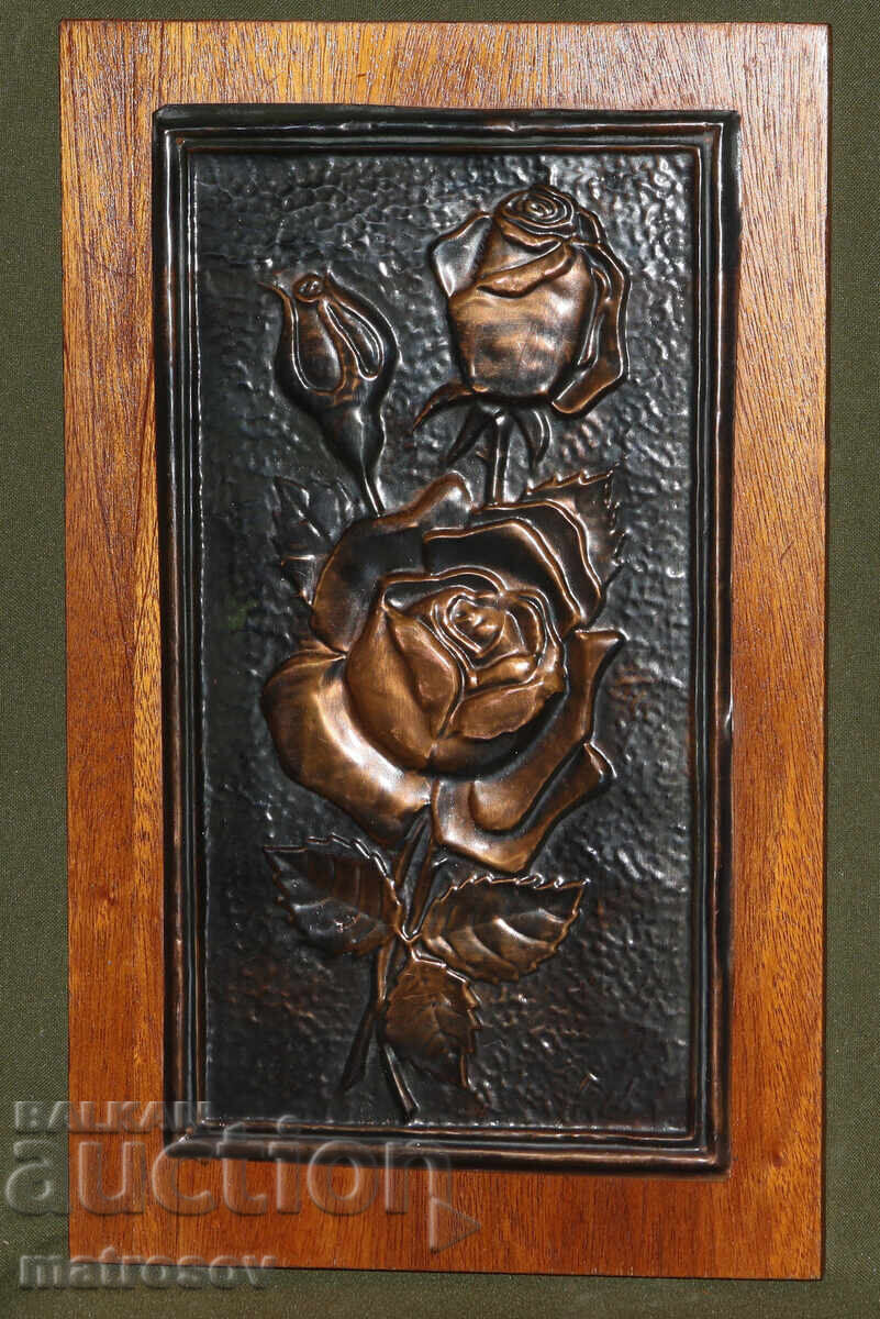 Panou din cupru lucrat manual, placă, natură statică