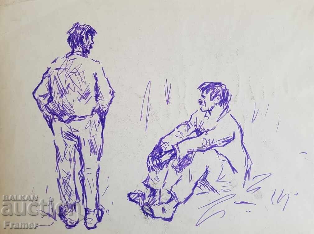 Alexander Zhendov Original Ink Drawing Conversation with price 170.00 BGN | € 86.92