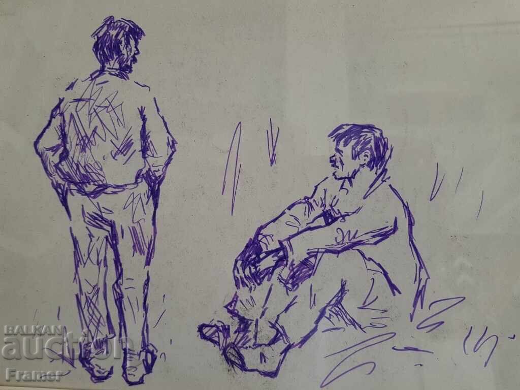 Alexander Zhendov Original Ink Drawing Conversation - 5