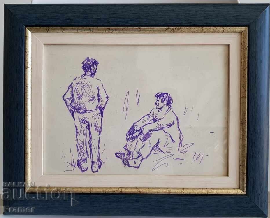 Alexander Zhendov Original Ink Drawing Conversation