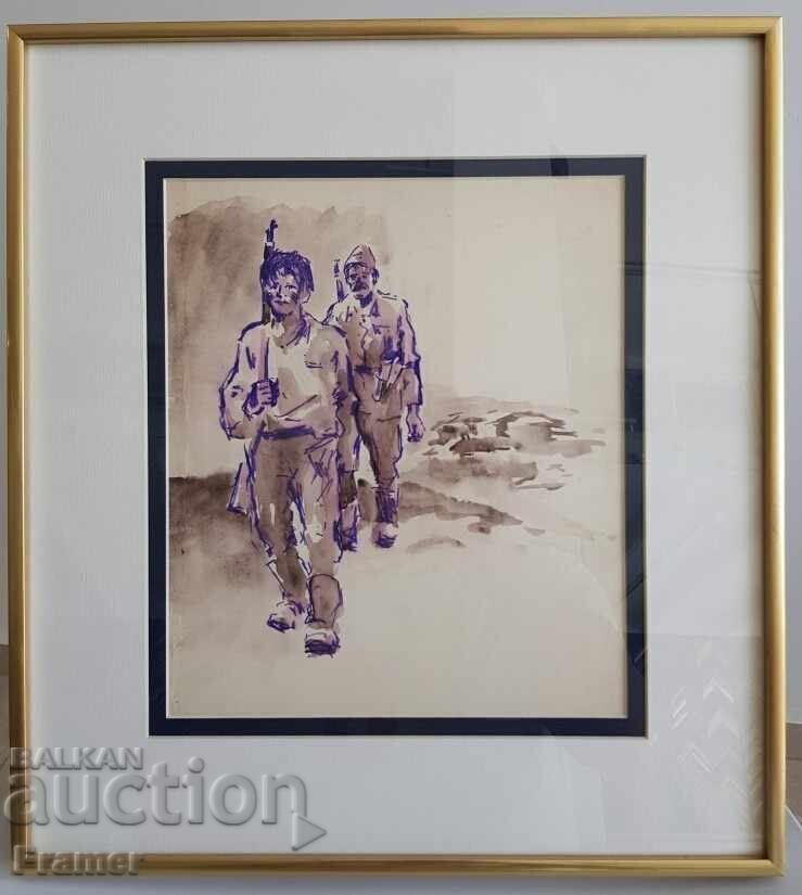 Auction  Alexander Zhendov Original Ink Drawing Partisans