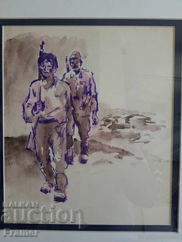 Delivery of Alexander Zhendov Original Ink Drawing Partisans