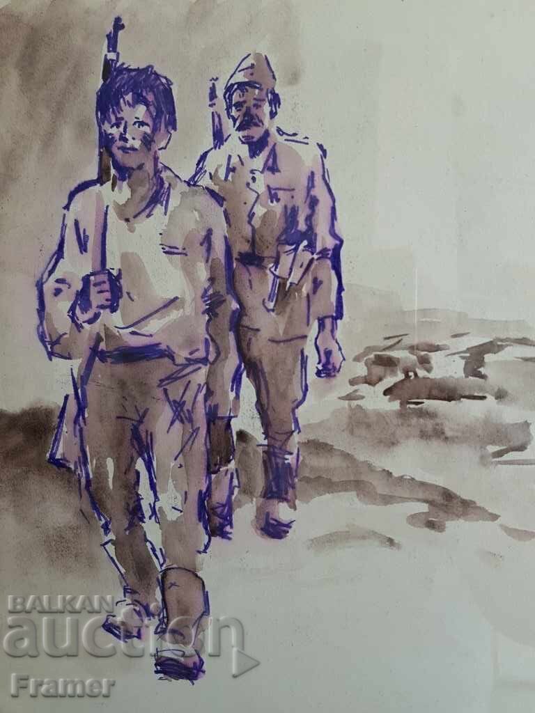 Alexander Zhendov Original Ink Drawing Partisans - 5 Alexander Zhendov Original Ink Drawing Partisans - 5