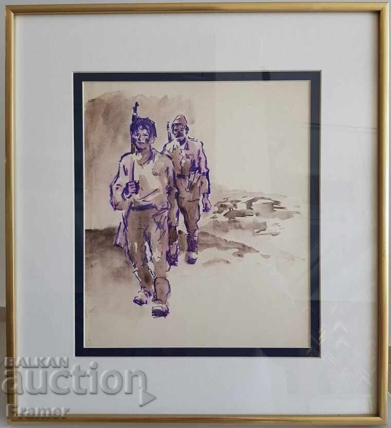 Alexander Zhendov Original Ink Drawing Partisans