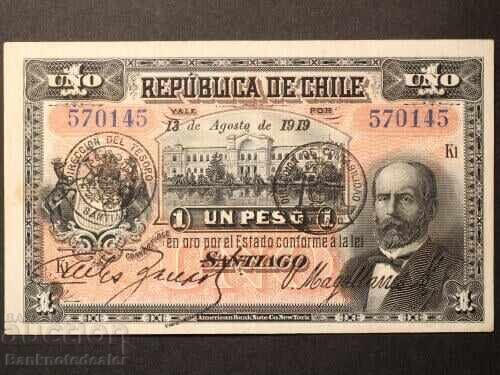 Chile 1 Peso 1919 Pick 15b  Ref 0145