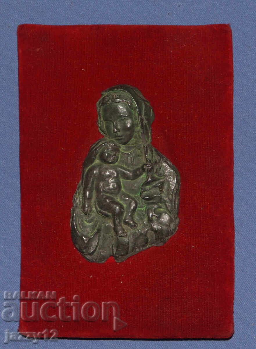 Παράδοση Μικρή επιτραπέζια μεταλλική εικόνα ανάγλυφο Παναγία με το Θείο Βρέφος Παράδοση Μικρή επιτραπέζια μεταλλική εικόνα ανάγλυφο Παναγία με το Θείο Βρέφος