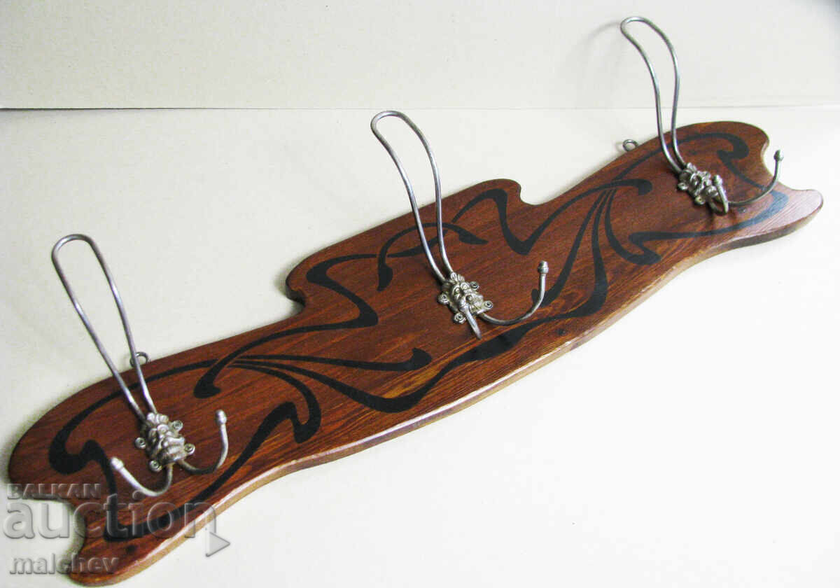 Large Art Nouveau wooden wall coat rack, excellent condition with price 100.00 BGN | € 51.13