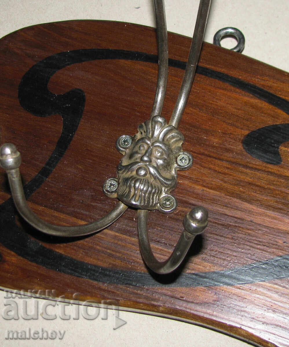 Auction  Large Art Nouveau wooden wall coat rack, excellent condition