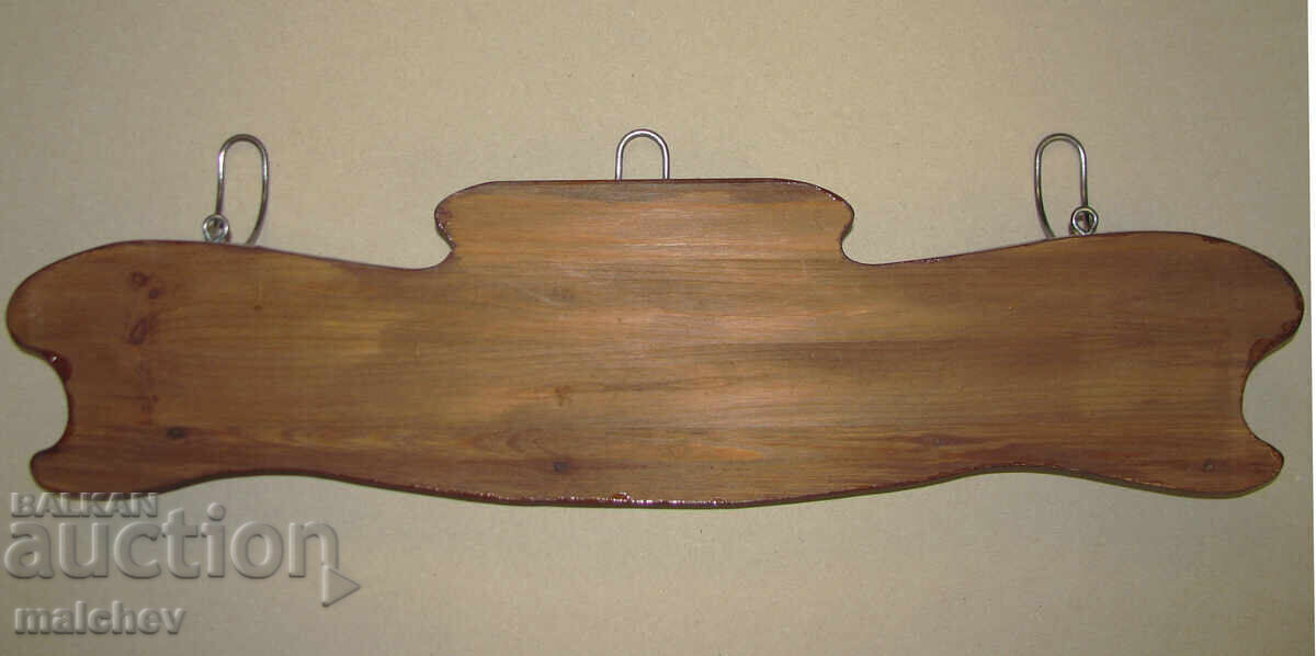 Large Art Nouveau wooden wall coat rack, excellent condition - 7
