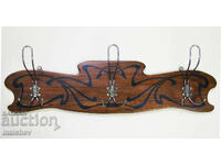 Голяма стенна дървена закачалка сецесион ар нуво, отлична