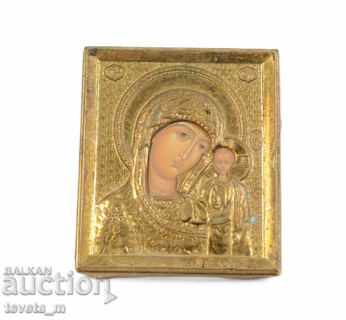 Icon of the Theotokos with the Christ Child with bronze frame, blessed Icon of the Theotokos with the Christ Child with bronze frame, blessed