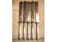 Five German Antique Deep Silver Plated Knives Knife 1900s