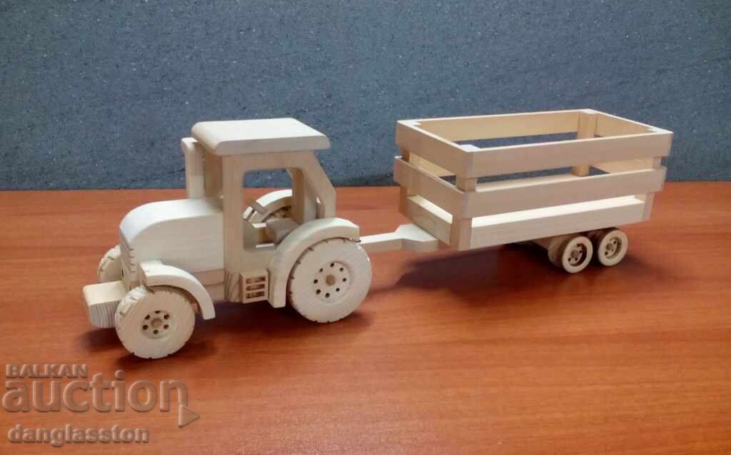 Decorative wooden tractor with trailer DMAR 199N