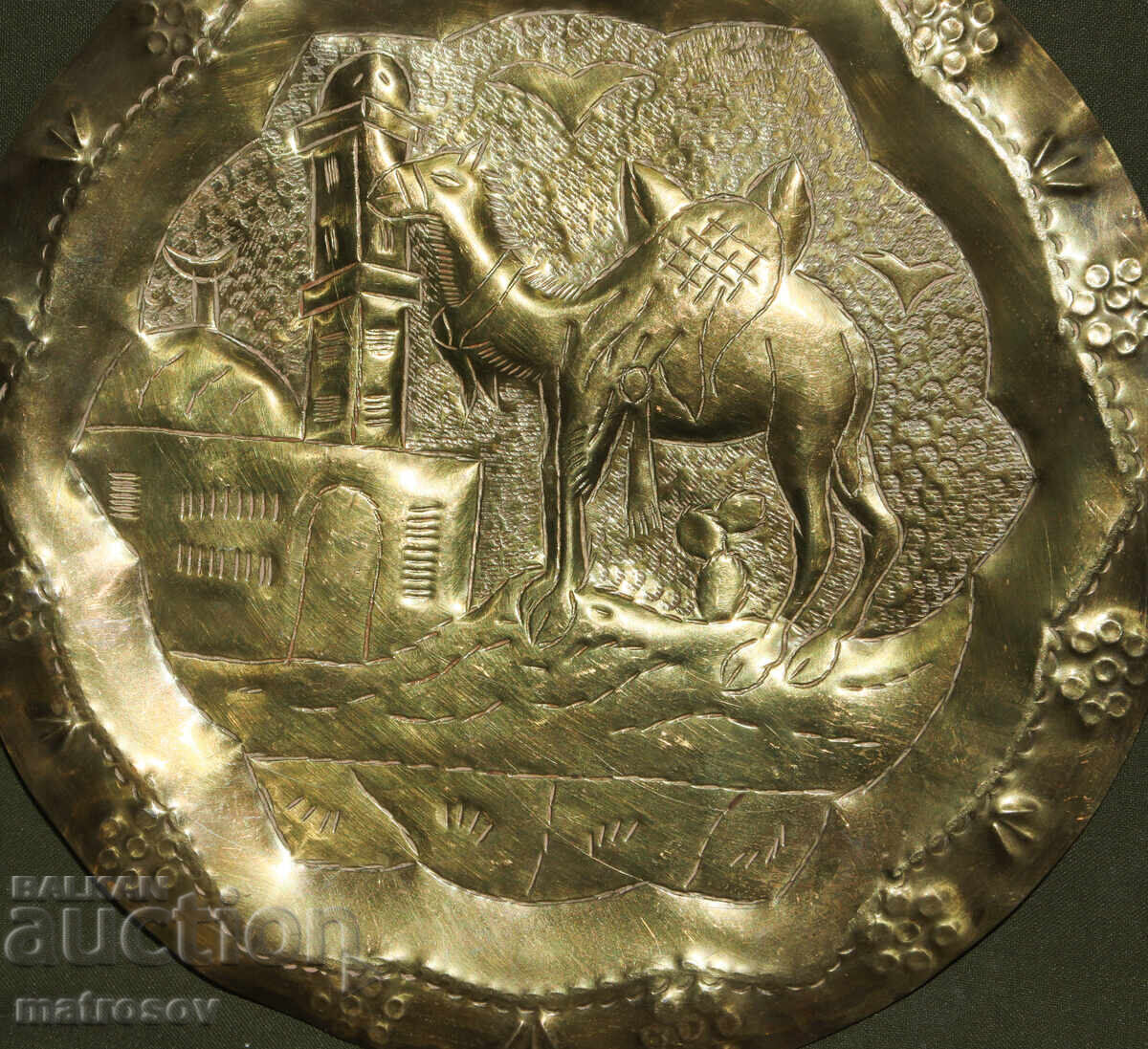 Farfurie din alamă lucrată manual, decorațiune de perete - 5