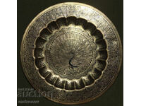 Tavă din alamă lucrată manual, decorațiune de perete