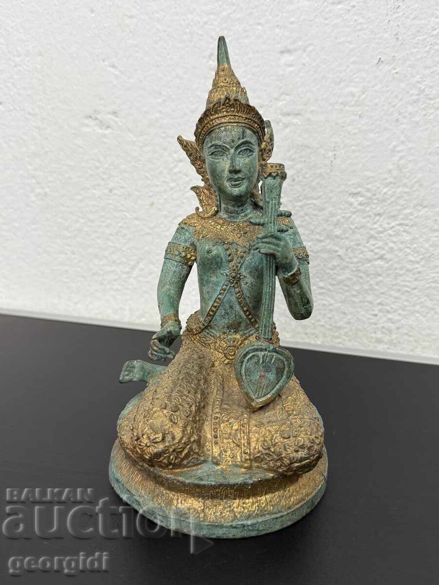 Figurină de bronz a zeiței - Saraswati. №7424 Figurină de bronz a zeiței - Saraswati. №7424
