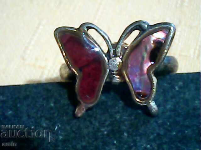 Old gold-plated silver ring with a natural stone