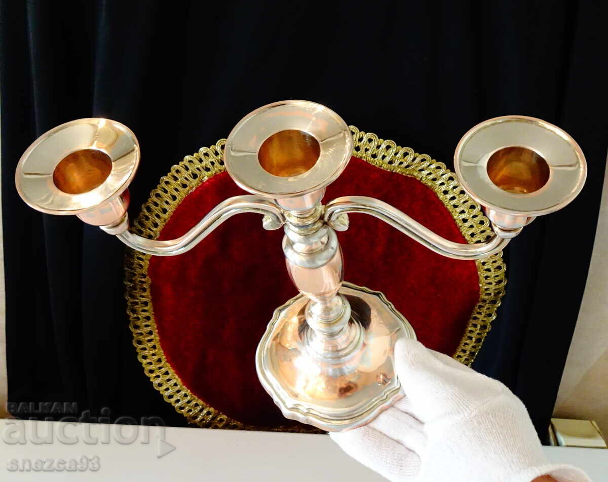 Auction Triple candlestick holder, pure red copper Auction Triple candlestick holder, pure red copper