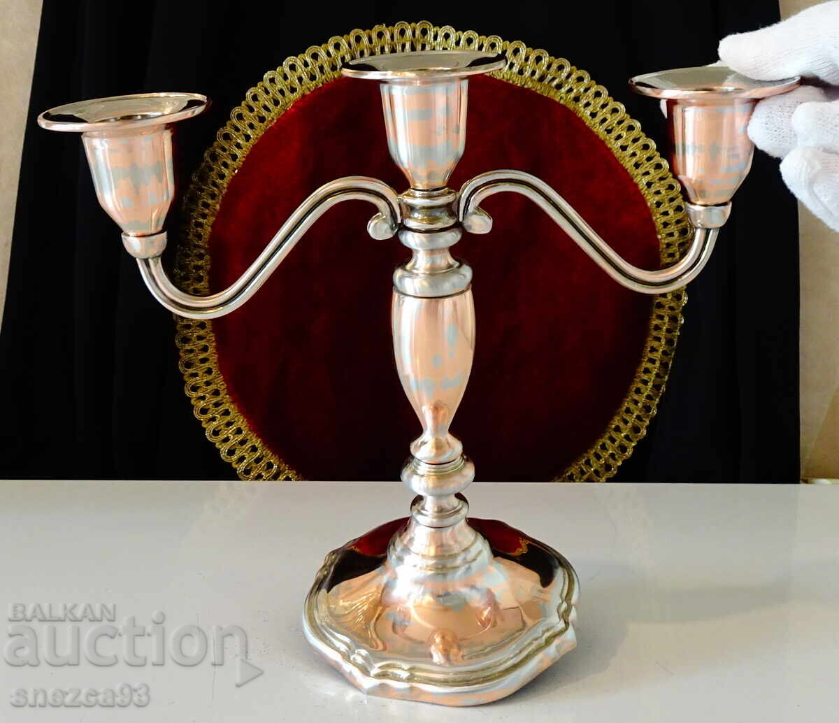 Triple candlestick holder, pure red copper - 7 Triple candlestick holder, pure red copper - 7