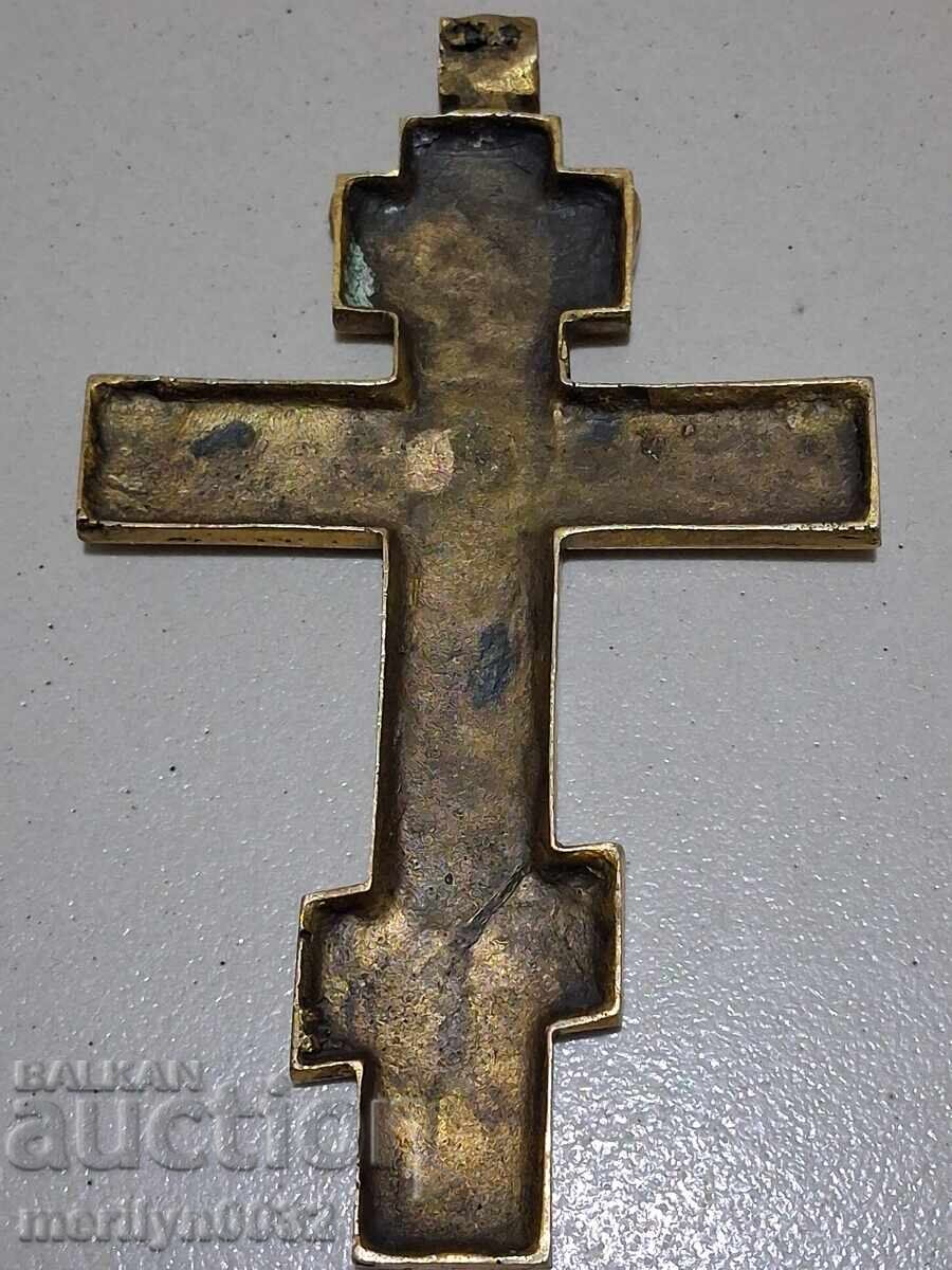 Παράδοση Ρωσικός ιερατικός σταυρός ορείχαλκος με επιχρύσωση 19ου αιώνα εικόνα Ιησούς