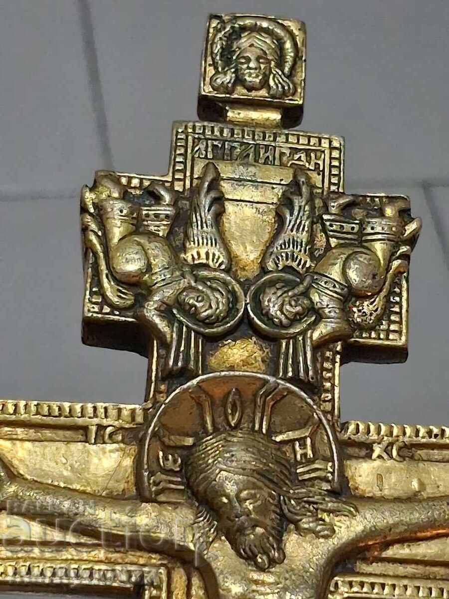 Ρωσικός ιερατικός σταυρός ορείχαλκος με επιχρύσωση 19ου αιώνα εικόνα Ιησούς - 5