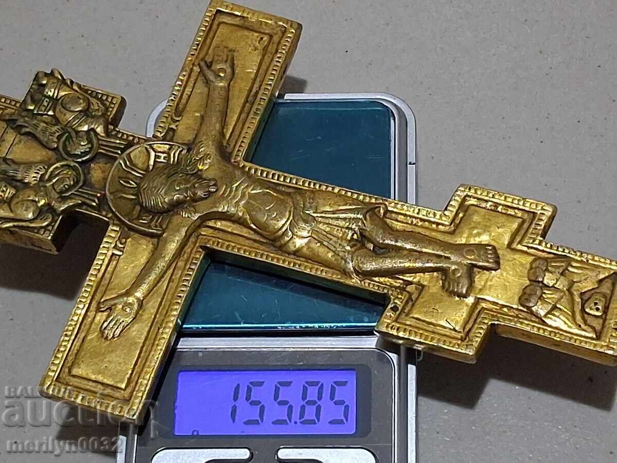 Ρωσικός ιερατικός σταυρός ορείχαλκος με επιχρύσωση 19ου αιώνα εικόνα Ιησούς - 6