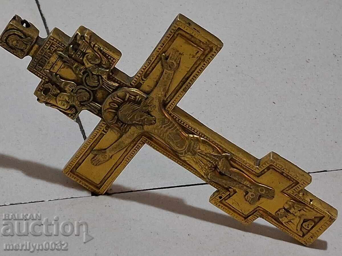 Ρωσικός ιερατικός σταυρός ορείχαλκος με επιχρύσωση 19ου αιώνα εικόνα Ιησούς - 7