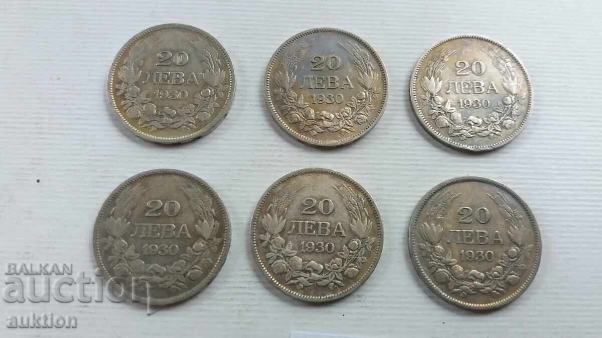 20 BGN - 1930 - ARGINT - BORIS - 3 - 6 NUMERE 20 BGN - 1930 - ARGINT - BORIS - 3 - 6 NUMERE