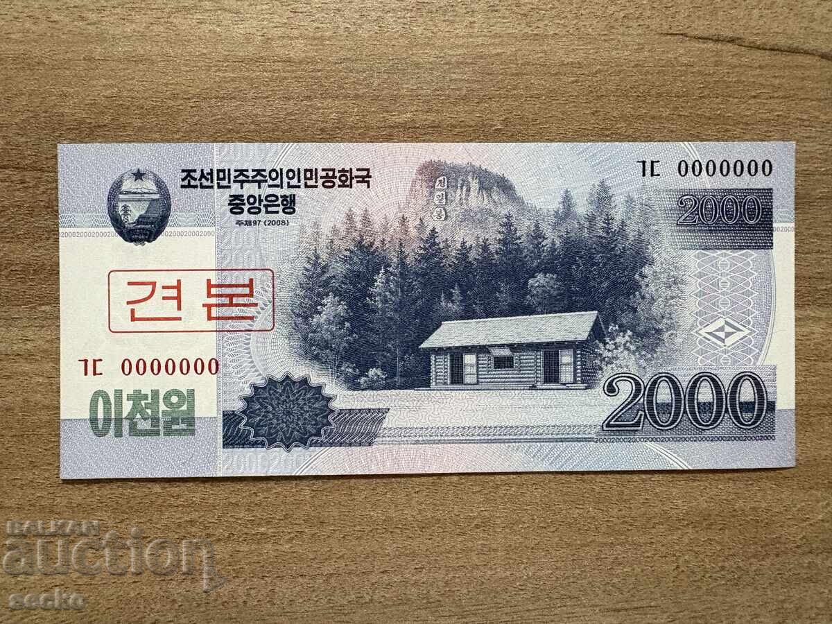 North Korea - 2000 Won (2008) UNC, Specimen