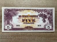 Ocupație Japoneză - Malaya - 5 dolari (1942), neîndoit