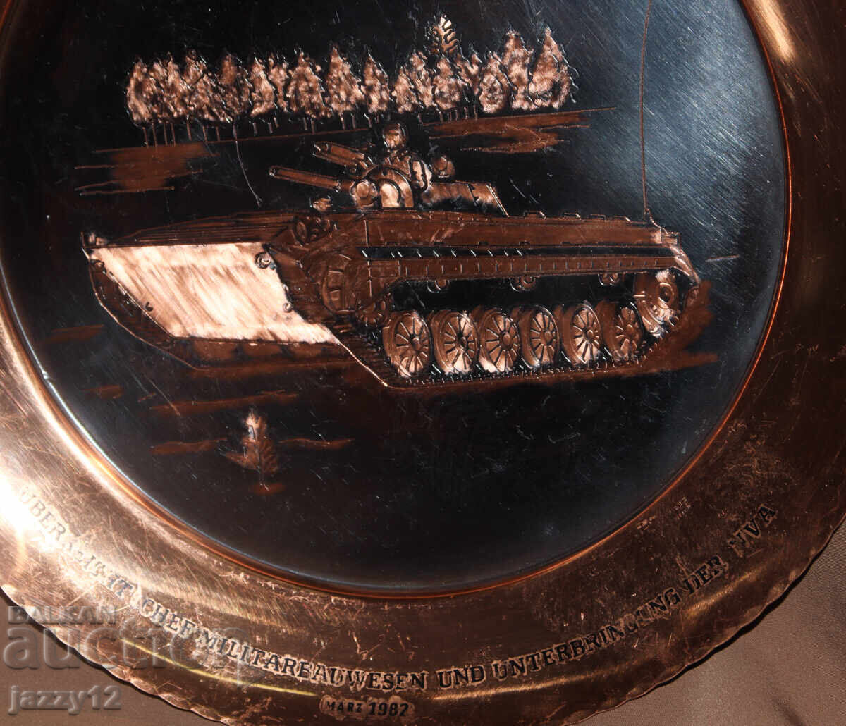 Auction Brass tray, panoramic wall decoration GDR Military theme Auction Brass tray, panoramic wall decoration GDR Military theme