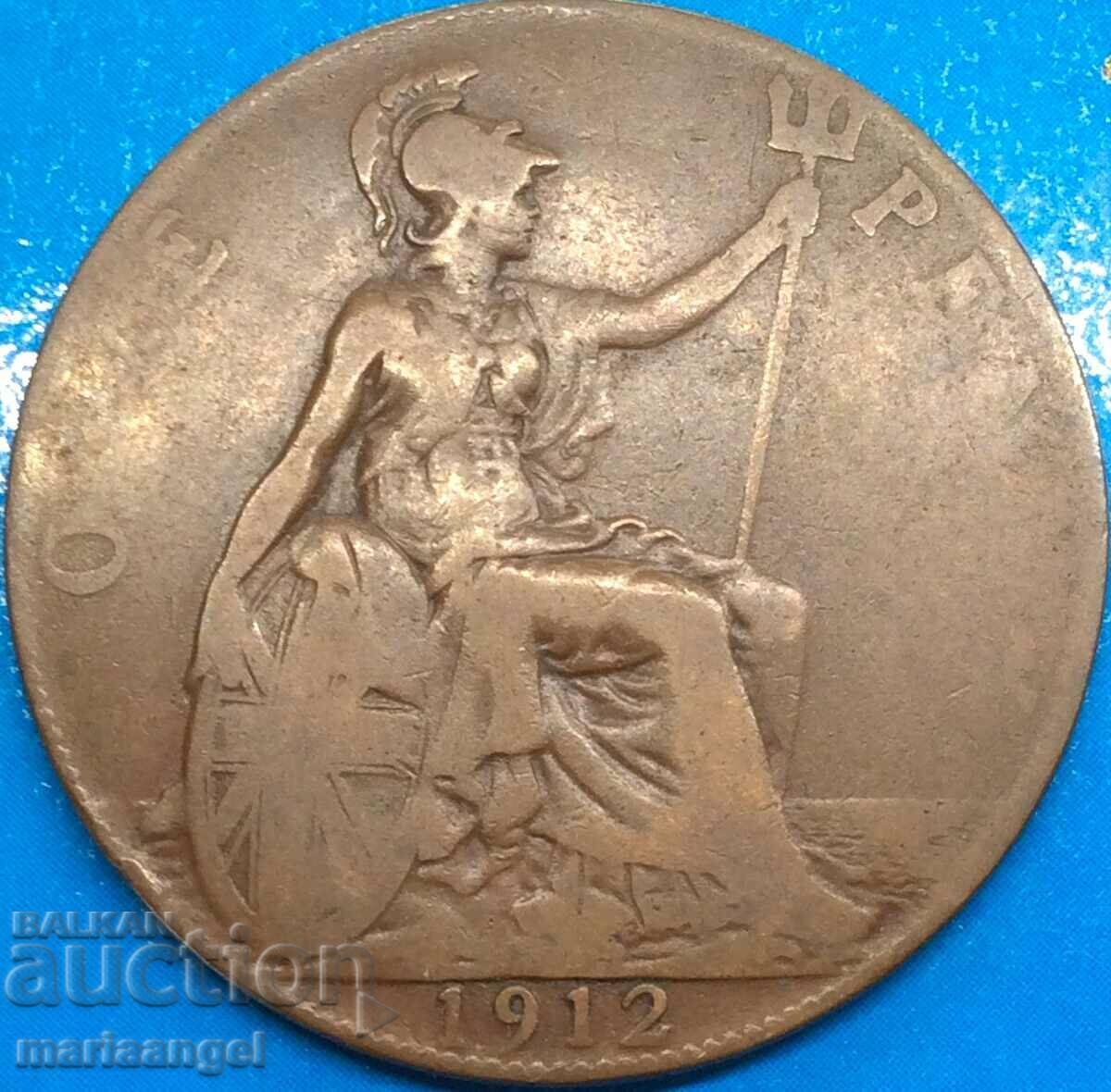 Livrarea Marea Britanie 1 Penny 1912 George V 30mm Bronz Livrarea Marea Britanie 1 Penny 1912 George V 30mm Bronz