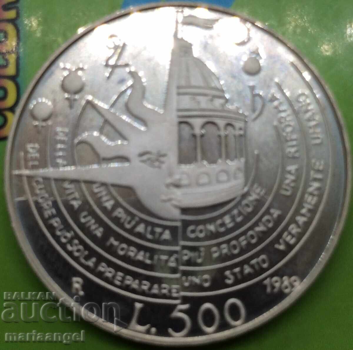 Licitație 500 lire 1989 Italia UNC Tommaso Campanella Ag Licitație 500 lire 1989 Italia UNC Tommaso Campanella Ag
