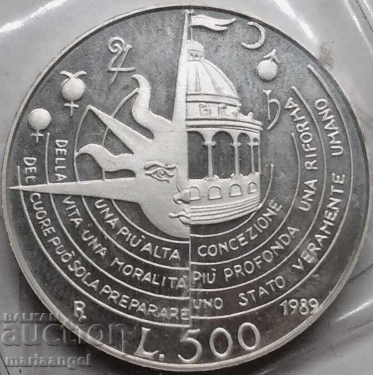 500 lire 1989 Italia UNC Tommaso Campanella Ag - 5 500 lire 1989 Italia UNC Tommaso Campanella Ag - 5