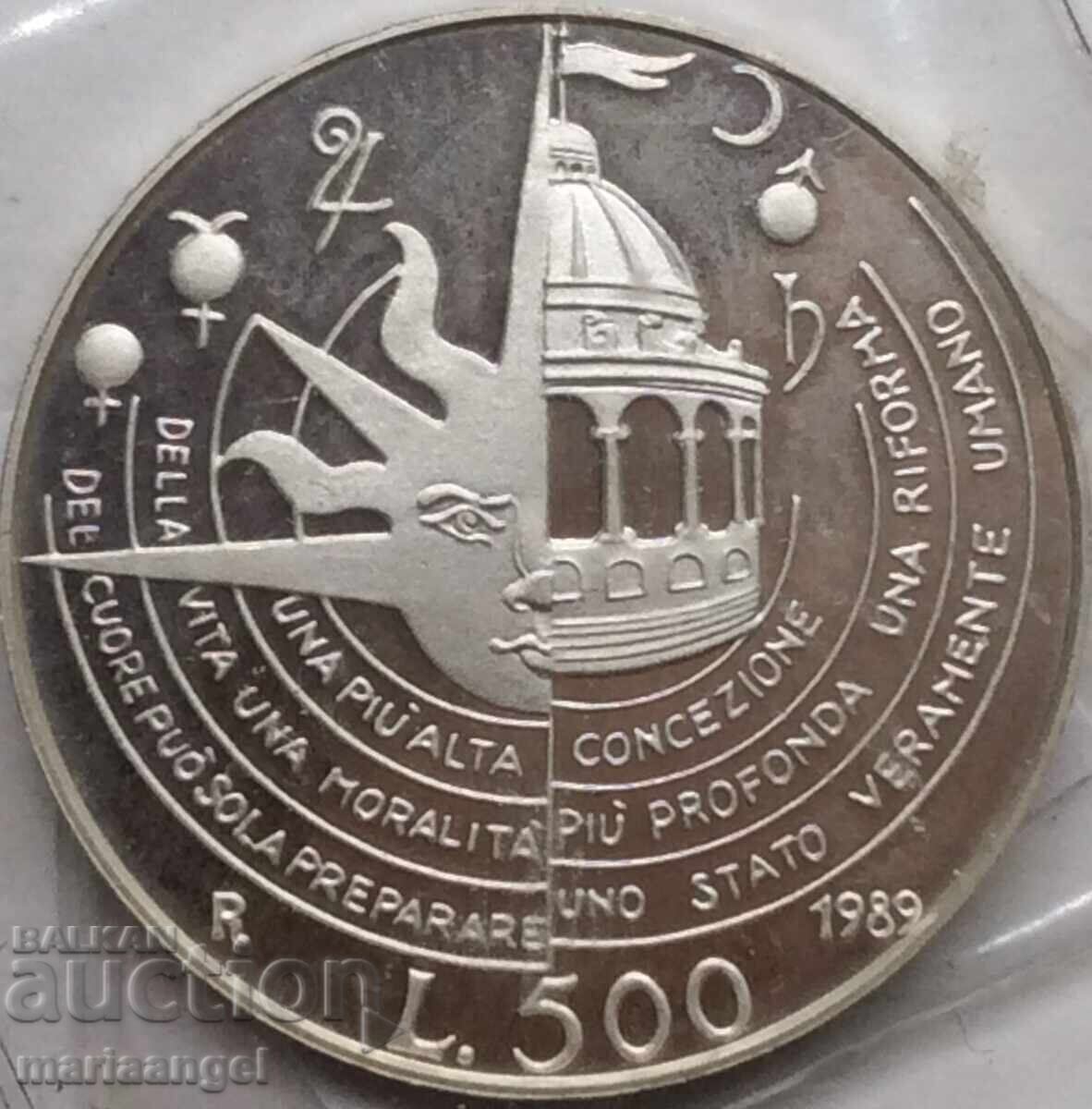 500 lire 1989 Italia UNC Tommaso Campanella Ag - 7 500 lire 1989 Italia UNC Tommaso Campanella Ag - 7