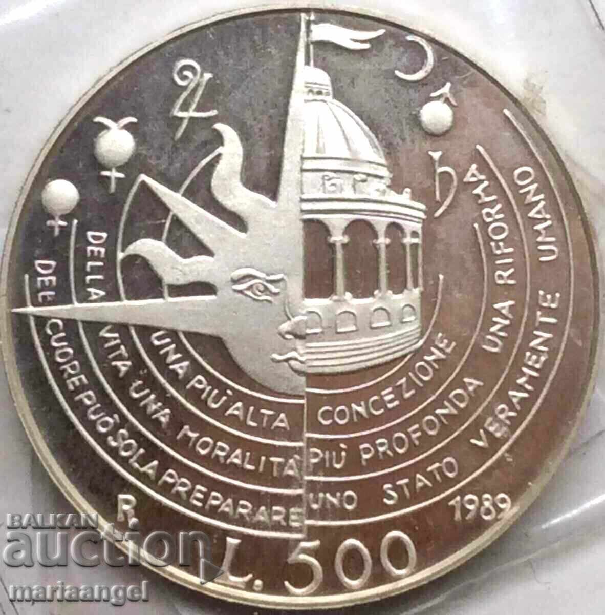 500 lire 1989 Italia UNC Tommaso Campanella Ag 500 lire 1989 Italia UNC Tommaso Campanella Ag
