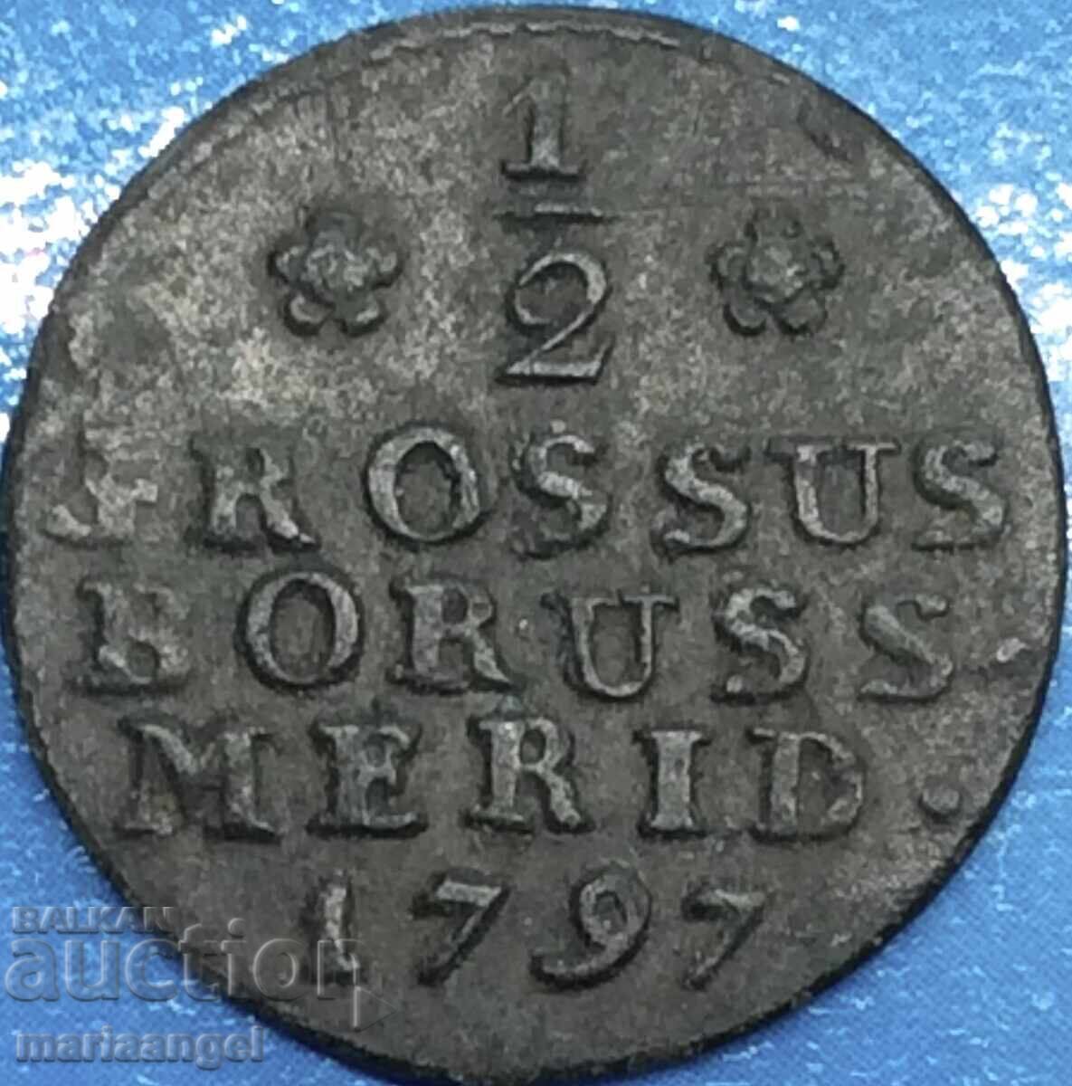1/2 Groschen 1797 B-Breslau Poland Frederick William II RARE 1/2 Groschen 1797 B-Breslau Poland Frederick William II RARE