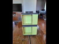 Old cassette deck, box for cassettes