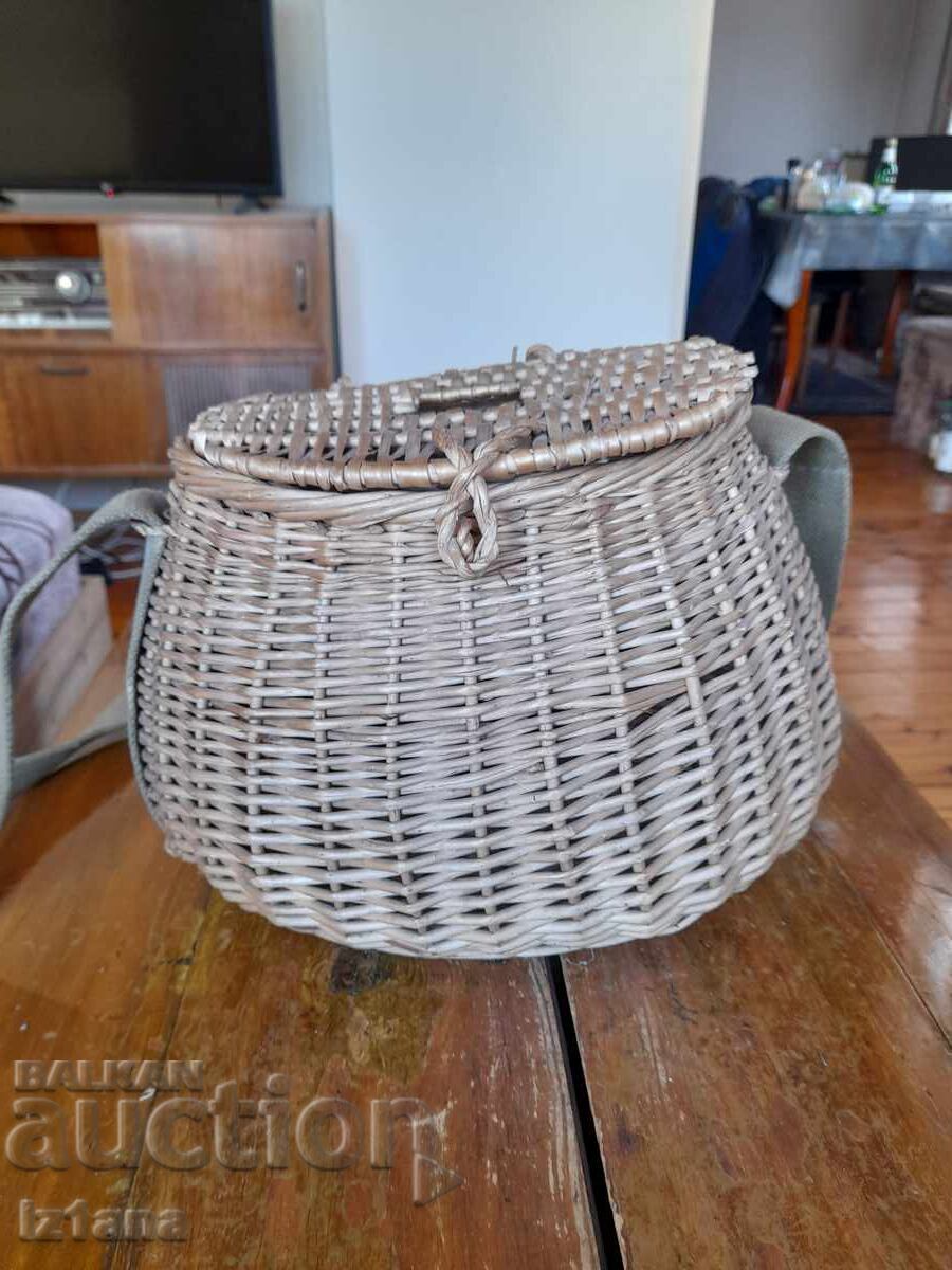 Old wicker fishing basket