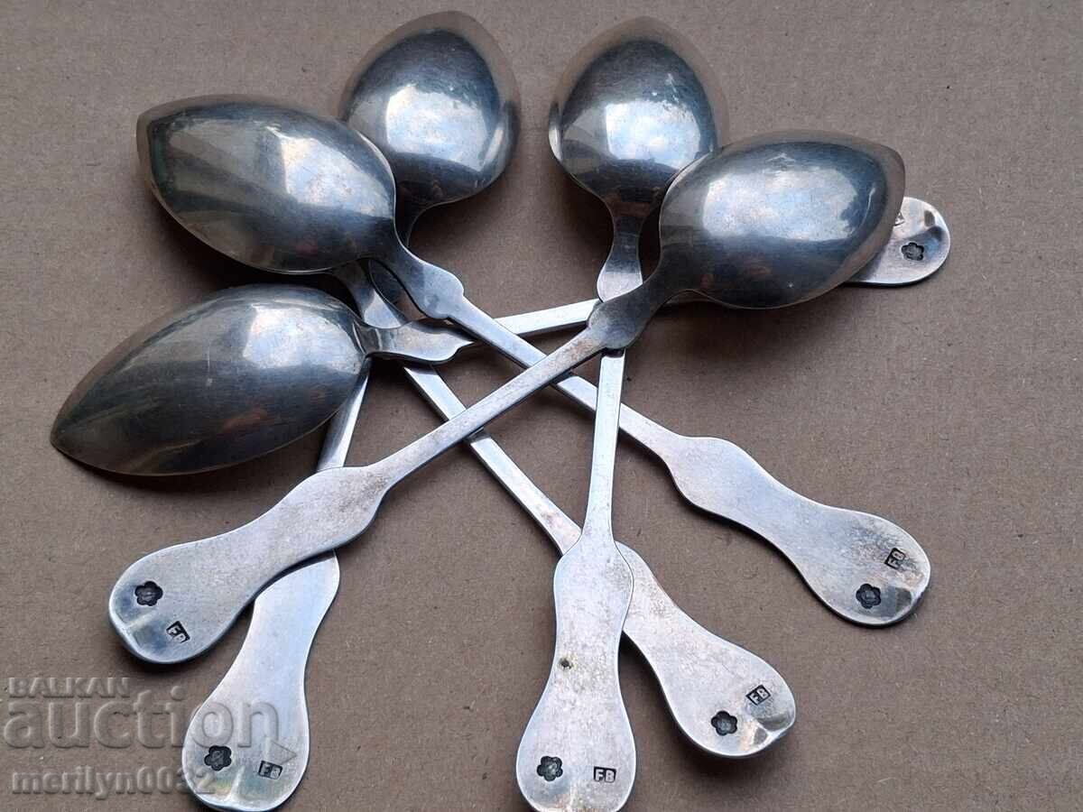 Auction  Silver spoons 6 pieces set marking spoon