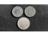 German Empire Lot of 10 Pfennig 1917, 1920 and 200 Mark 1923