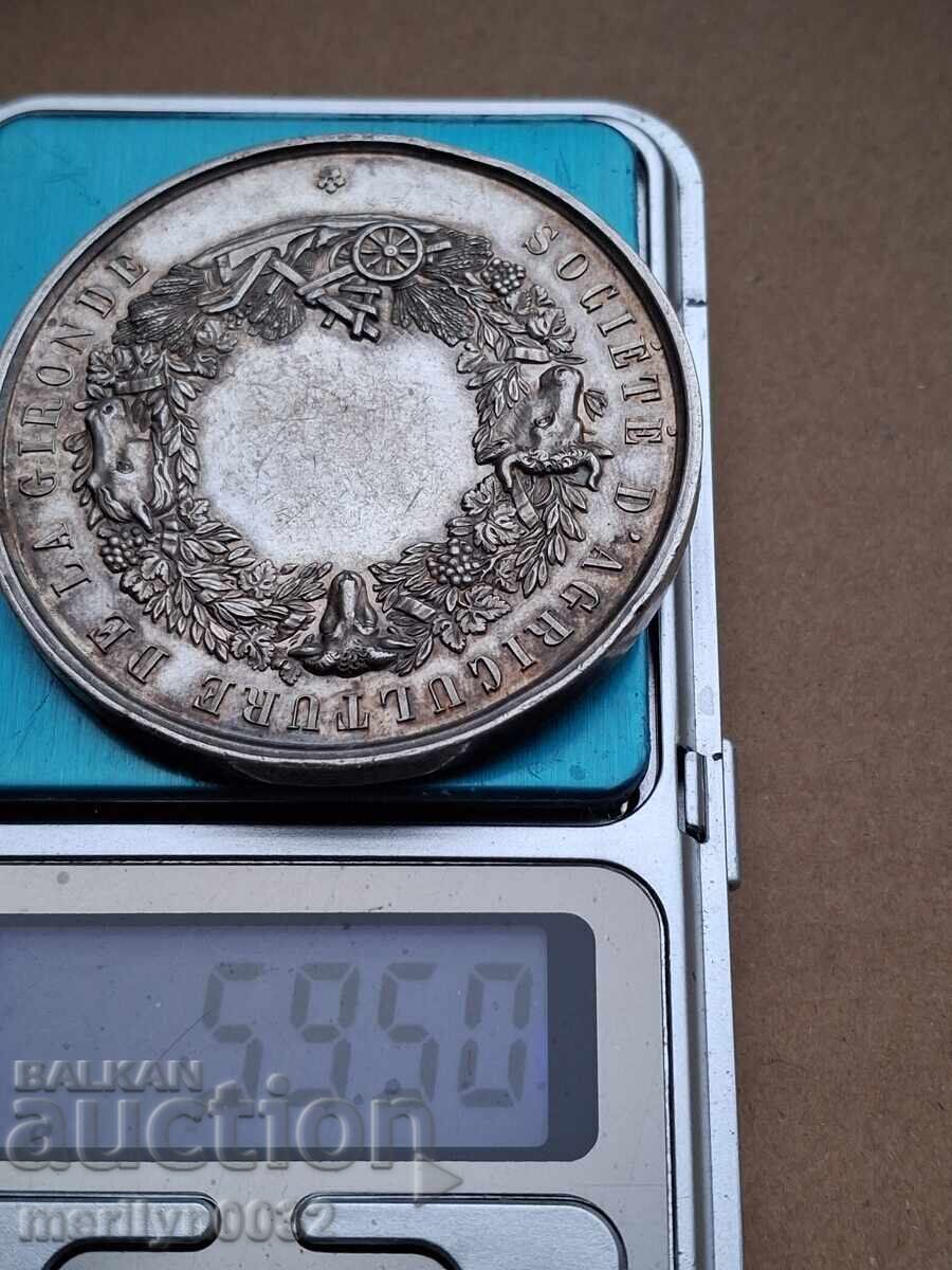 Френски земеделски медал сребро между 1860-79 год плакет - 5