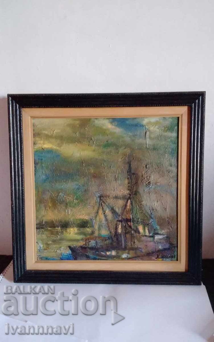 Παλαιός πίνακας λάδι σε καμβά υπογεγραμμένος Παλαιός πίνακας λάδι σε καμβά υπογεγραμμένος