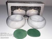 SET OF CANDLE HOLDERS. MARBLE