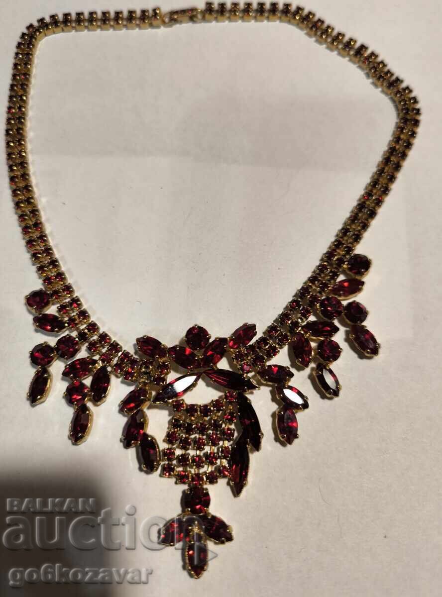 Gold-plated necklace with red garnets, crystals, circa 1950s with price 60.00 BGN | € 30.68