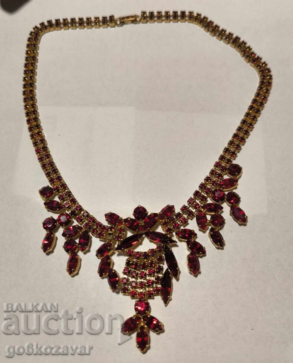 Auction  Gold-plated necklace with red garnets, crystals, circa 1950s