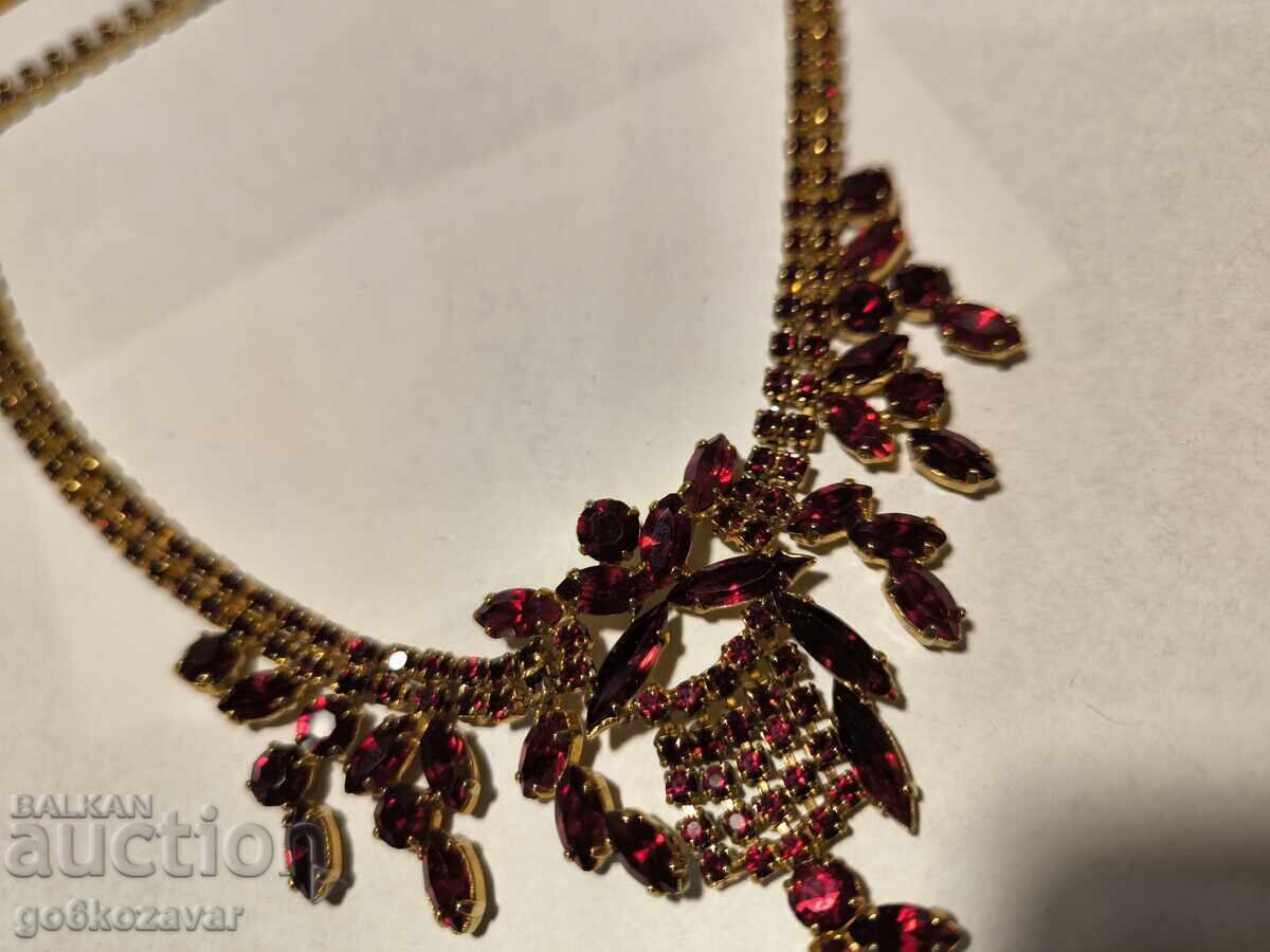 Delivery of Gold-plated necklace with red garnets, crystals, circa 1950s