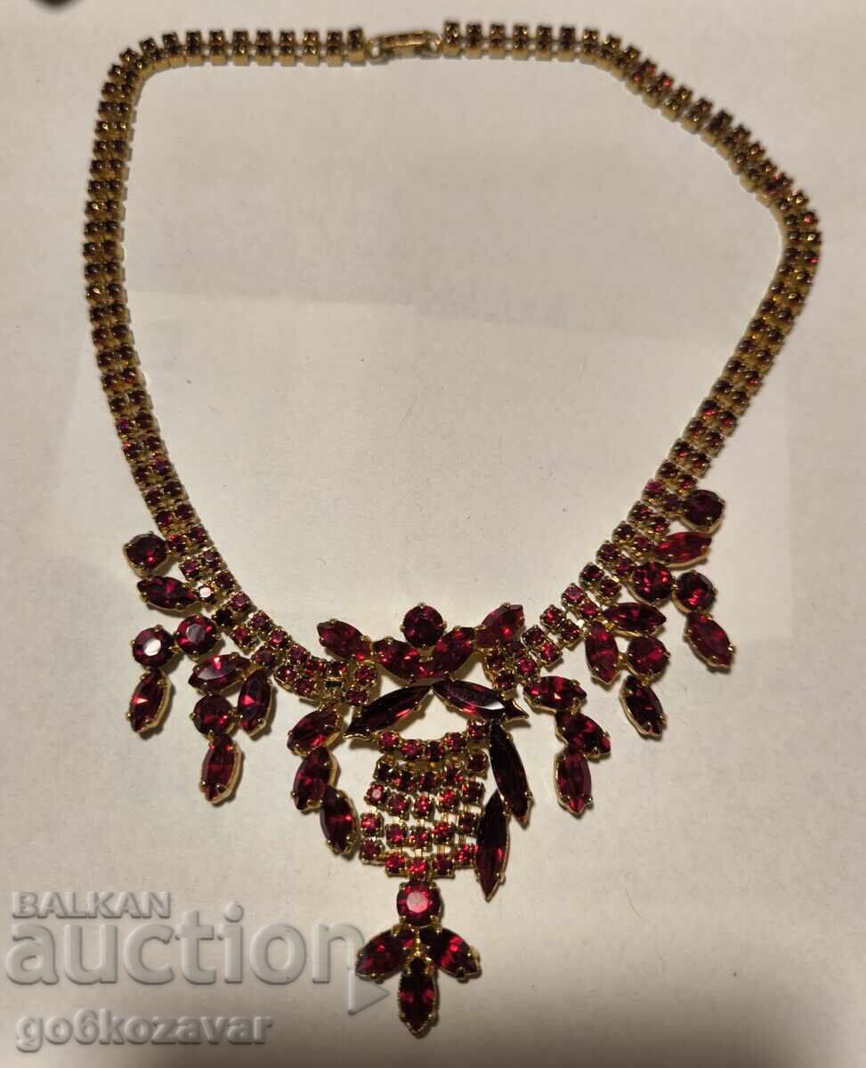 Gold-plated necklace with red garnets, crystals, circa 1950s - 5