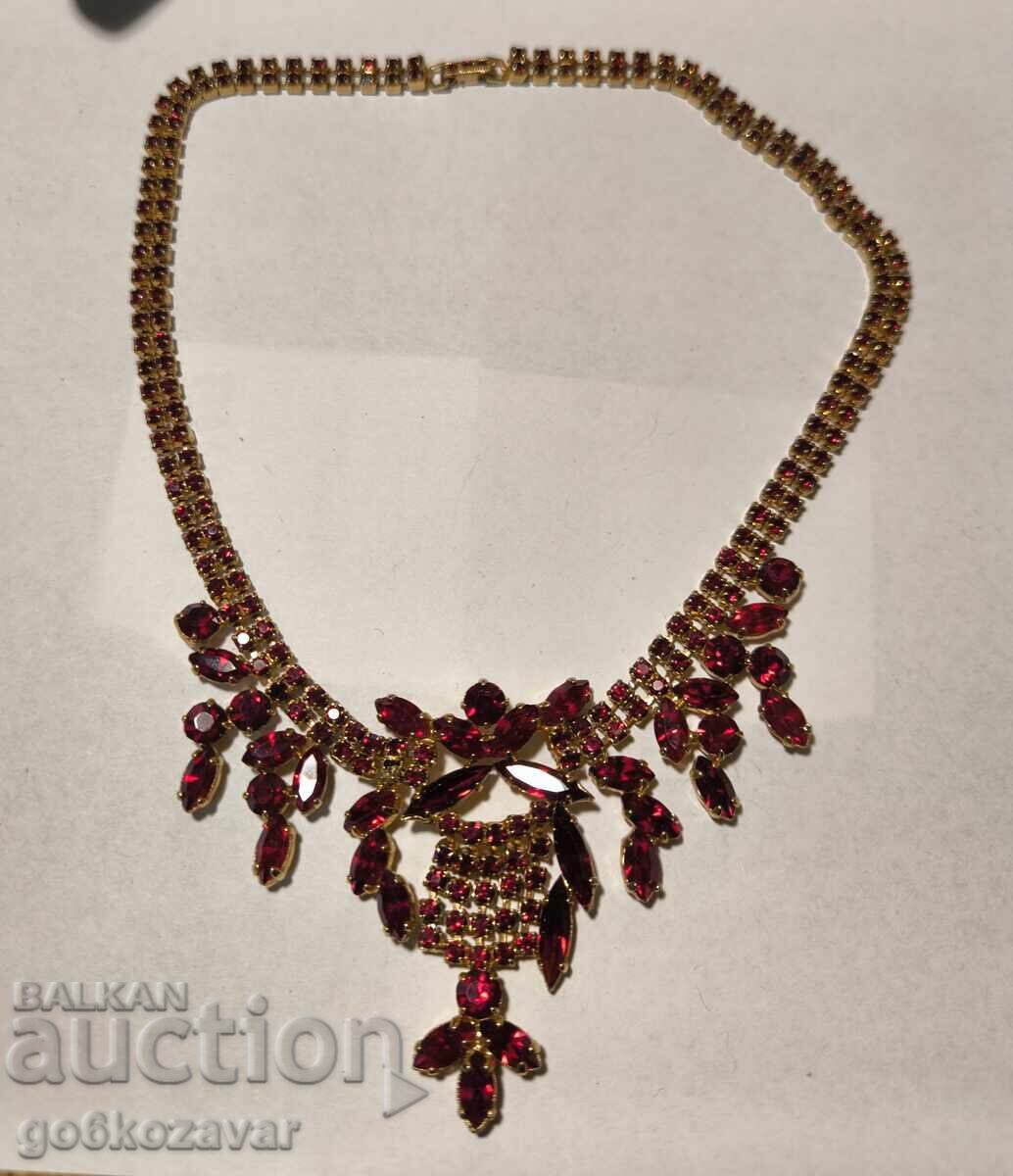 Gold-plated necklace with red garnets, crystals, circa 1950s - 7